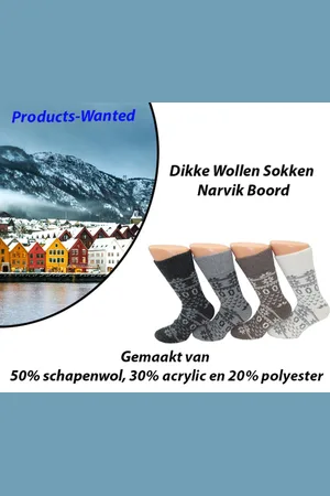 Merkloos 4-Paar Dikke Wollen Sokken Narvik Boord in 4-Kleuren 35-38