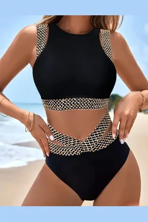 Merkloos Prachtige sexy elegante badpak tankini bikini 2 delig met gouden randen maat S