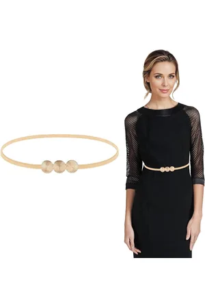 Merkloos Skinny Metal Riem Dunne Elastische Riem voor Vrouwen Jurk Gouden Taille Riem Stretch Tailleband