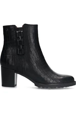 No Stress Dames - Zwarte leren croco enkellaarsjes met hak met chain