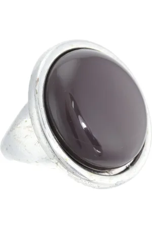Behave Ring - Vintage zilverkleurige ring met ovale kunststof steen in donker grijsbruin – subtiele luxe
