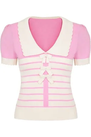 Hell Bunny Jennie Top T-shirt wit-felroze S Dames