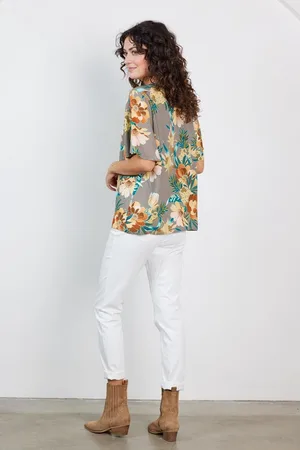 DIDI Dames Blouse Manna Taupe Rising sun print maat 42