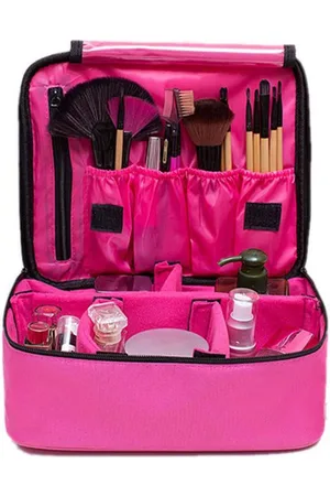 Merkloos Cosmetische Case Verstelbare Divider Waterdichte Shockproof Grote Capaciteit Draagbare Make-up Toiletry Bag voor Reis - Roze