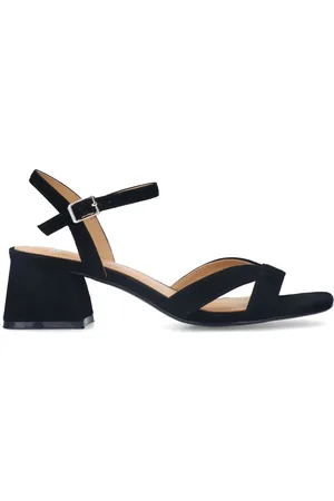 Manfield Dames - Zwarte suède sandalen met hak