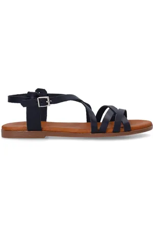 Manfield Dames - Zwarte leren sandalen
