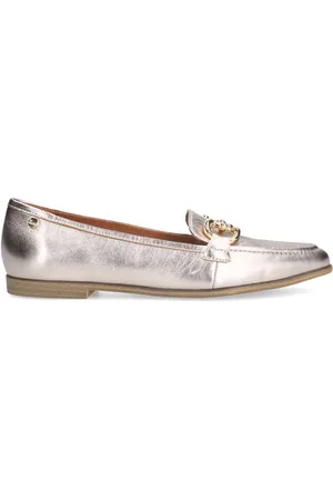 No Stress Dames - Gouden leren loafers met gouden chain