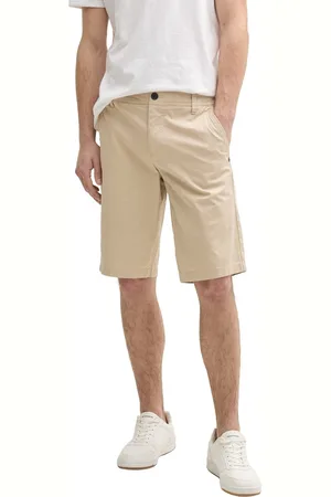 TOM TAILOR Heren Short SLIM PRINTED CHINO SHORTS slim fit Beige Volwassenen