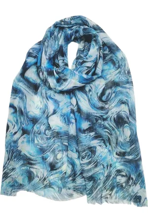 Merkloos Lange dames sjaal Karlijn fantasiemotief wit zwart turquoise