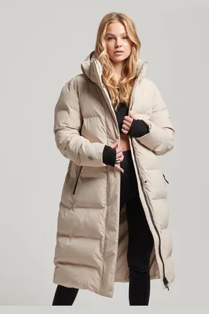Superdry Hooded Longline Puffer Jacket Dames Jas - Chateau Grey