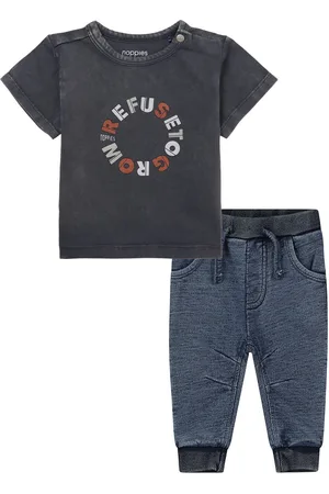 Noppies Dirkje - - Kledingset - Basic Collection - BIO COTTON - Joggingbroek Blauw - Shirt Minonk Korte Mouw Asphalt