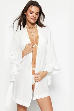 Trendyol Kaki Mini-Strandkimono En Kaftan Met Geweven Volant Tbess21Km0002