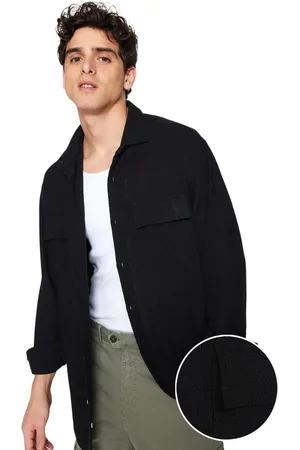 Trendyol Zwart Oversized Linnen Textuur Dubbel Zak Jasje Overhemd Tmnss23Go00089