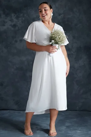 Trendyol Witte Satijnen Dubbelrijige Geweven Bruids-/Elegante/Avond-/Trouwjurk Tbbss24Ah00106
