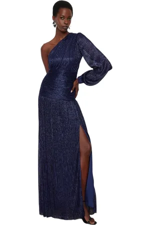 Trendyol Saks A-Cut Gebreide Elegante Avond- En Afstudeerjurk Tprss24Ae00065