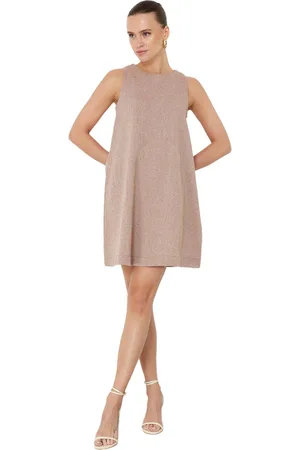 Trendyol Bruine Mouwloze Mini-Geweven Mini-Jurk Met Wijde Snit En Linnenlook Twoss23El01497