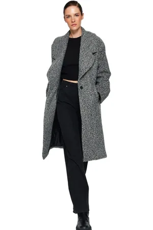 Trendyol Grijze Lange Wollen Oversized Kasjmier Jas Twoaw23Kb00168