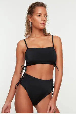 Trendyol Zwarte Geplooide Hoge Taille Hipster Bikinibroekje Tbess22Ba0044