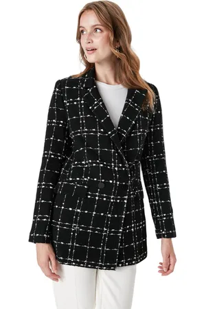Trendyol Lichtblauw Oversized Geweven Geruit Blazerjack Twoaw21Ce0105