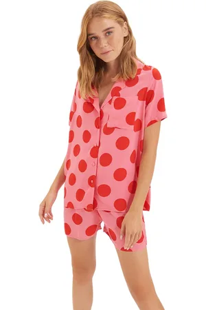 Trendyol Ecru Polka Dot Viscose Shorts Geweven Pyjama Set Thmss20Pt0306