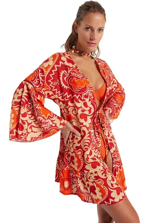 Trendyol Etnisch Patroon Mini Geweven Strand Kimono & Kaftan Tbess23Km00032