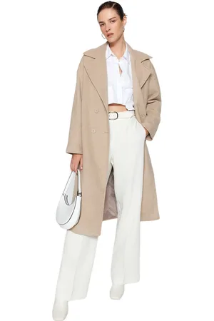 Trendyol Bruine Oversized Wijde Snit Lange Wollen Kasjmier Jas Tweeaw21Kb0038