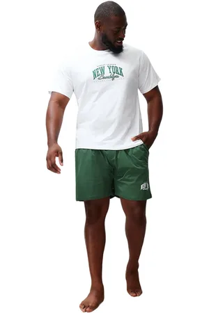 Trendyol Ecrugroene Regular-Fit Pyjamaset Met Grote Maten Shorts En Print Tmnss24Ai00005