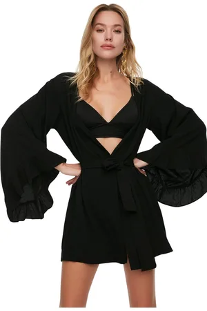 Trendyol Kaki Mini-Strandkimono En Kaftan Met Geweven Volant Tbess21Km0002