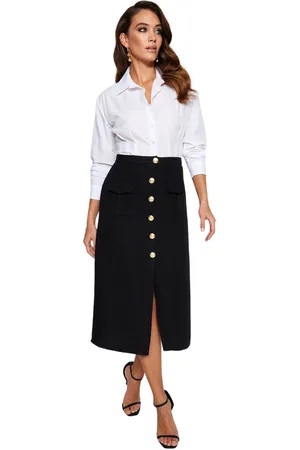 Trendyol Gedetailleerde Midi-Geweven Rok Van Tweedstof Met Knopen Twoaw24Et00223