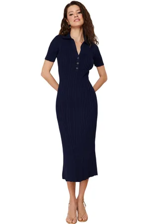 Trendyol Bruine Effen Maxi-Jurk Met Polokraag Twoss24El00282