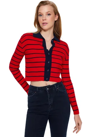 Trendyol Zwarte Crop Polo Neck Knitwear Cardigan Twoaw24Hi00384