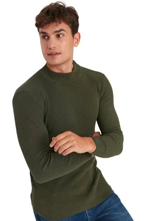 Trendyol Zwarte, Getailleerde, Slim Fit Katoenen, Half Coltrui Met Ribgebreide Breisels Tmnaw21Kz0568
