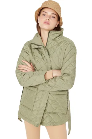 Trendyol Groen Oversize Waterafstotende Gewatteerde Jas Met Riem Tweeaw23Mo00170