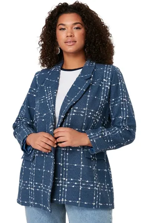 Trendyol Marineblauw Tweed Geweven Blazerjack Tbbss24Ag00004