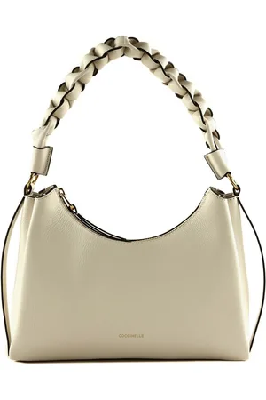 Coccinelle Leren Schoudertas Boheme Grana Double Shoulder Bag Crème