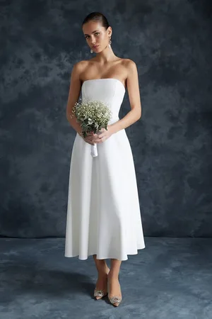Trendyol Rode A-Lijn Strapless Geweven Elegante Avondjurk Tprss24El00139