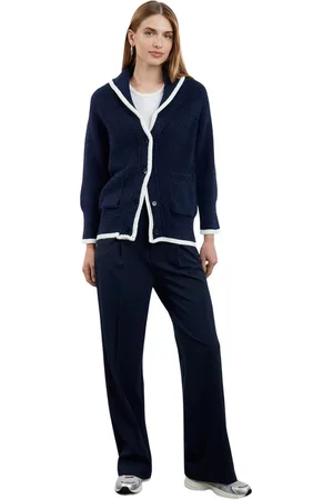 Trendyol Marineblauw Breed Patroon Zachte Textuur Premium Garen/Speciaal Garen Breiwerk Vest Twoaw25Hi00032