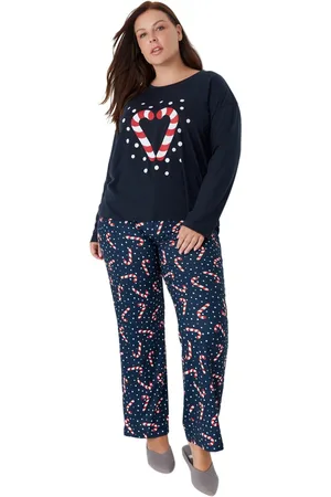 Trendyol Marineblauwe Gebreide Pyjamaset Met Nieuwjaarsthema Tbbaw23Ai00044