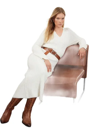 Trendyol Marineblauwe Maxi Gebreide Wollen Basisjurk Twoaw25El00002