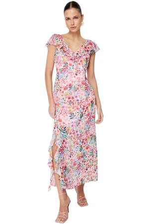 Trendyol Roze Maxi-Geweven Maxi-Jurk Met Ruches En Ruches Twoss24El00149