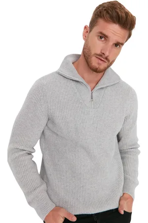 Trendyol Zwarte Regular Fit Wollen Rits Turtleneck Trui Tmnaw22Kz0347