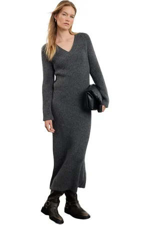 Trendyol Marineblauwe Maxi Gebreide Wollen Basisjurk Twoaw25El00002