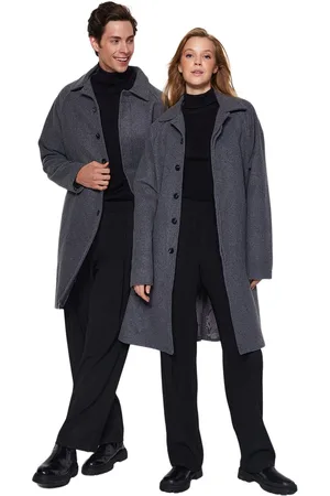 Trendyol Antraciet Unisex Regular Fit Wolmix Winterjas Tmnaw24Kb00004