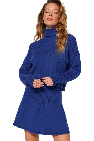 Trendyol Tegel Crop Super Wide Patroon Zachte Textuur Geplooide Rok Breiwerk Onder-Top Set Twoaw24Au00019