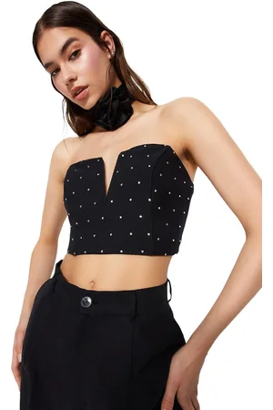 Trendyol Zwart Cropped Glanzende Steengeweven Bustier Tprss23Bs00130