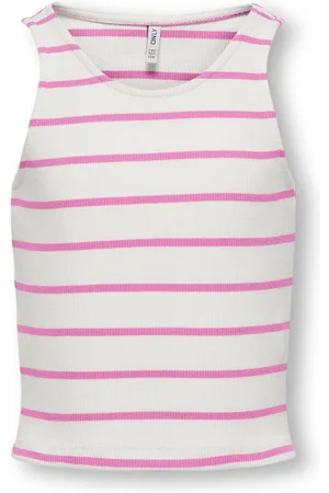 ONLY KOGNESSA S/L SHORT STRIPE TOP JRS Meisjes Top - Cloud Dancer Fuchsia Pink