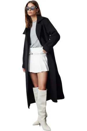 Trendyol Zwarte Kraag Gedetailleerde Oversized Wollen Jas Twoaw25Kb00038