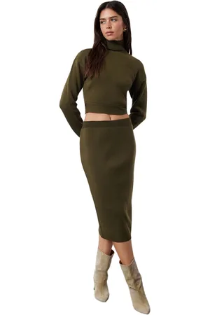 Trendyol Zwarte Midi-Kokerrok Van Gebreide Kleding Twoaw20Du0006