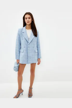 Trendyol Ecru Tweed Oversized Geweven Geruit Blazerjack Twoaw21Ce0105