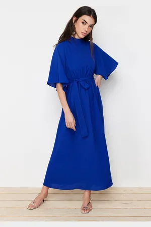 Trendyol Saxe Blauwe Geweven Jurk Met Riem En Halve Mouwen Tctss24Db0009
